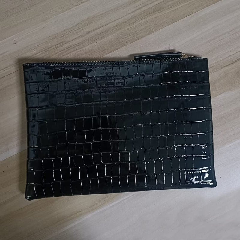 NIGEDU Women Envelope Clutch Purse Bag Fashion Crocodile Embossed PU leather Oversized Ladies Evening Party Clutches (Black) - Image 3