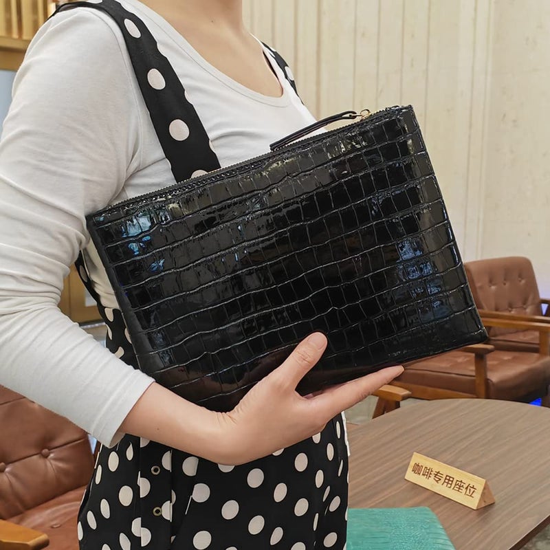 NIGEDU Women Envelope Clutch Purse Bag Fashion Crocodile Embossed PU leather Oversized Ladies Evening Party Clutches (Black) - Image 2
