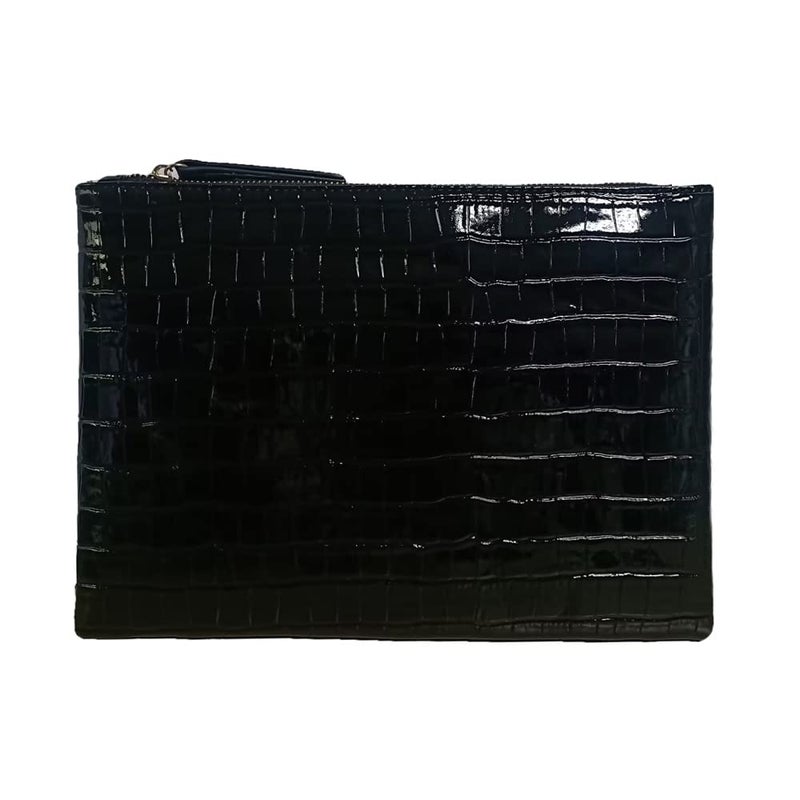 NIGEDU Women Envelope Clutch Purse Bag Fashion Crocodile Embossed PU leather Oversized Ladies Evening Party Clutches (Black) - Image 1