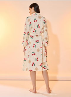 Take Two Cherry & Bear Print Robe with Tie-Up Belt and Pockets  - Image 4