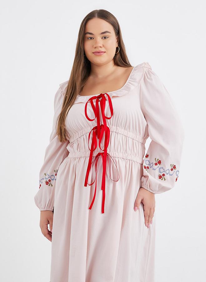 ستايلي فستان ميدي مقاس كبير ستايلي بفيونكة ربط - Image 3