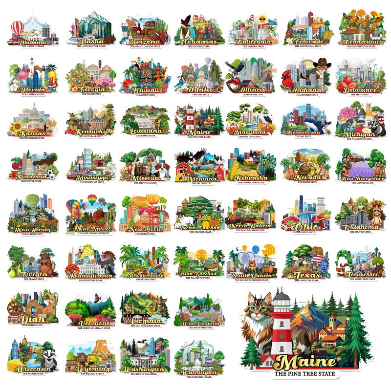 Saysurey 51 Pcs State Magnets for Refrigerator United States Fridge Magnets USA Souvenirs Us Individual State Province Refrigerator Set for Travel Gift Destination of States Visited - Image 1