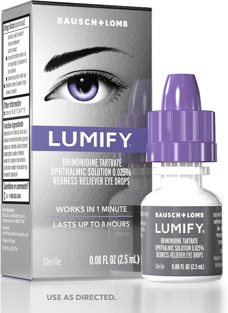 Bausch + Lomb قطرات العين باوش + لومب لوميفاي، 0.08 أونصة سائلة (عبوة من 2) - مهدئ احمرار العين - Image 1