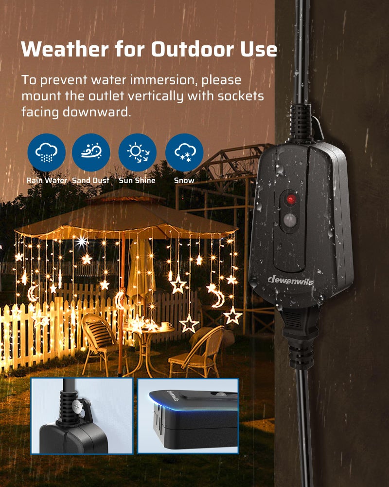DEWENWILS Outdoor Wireless Remote Control Outlet, 15 amp Heavy Duty Weatherproof Remote Controlled Light Switch for Lights String Lights, 100 Feet Range, UL Listed - Image 3