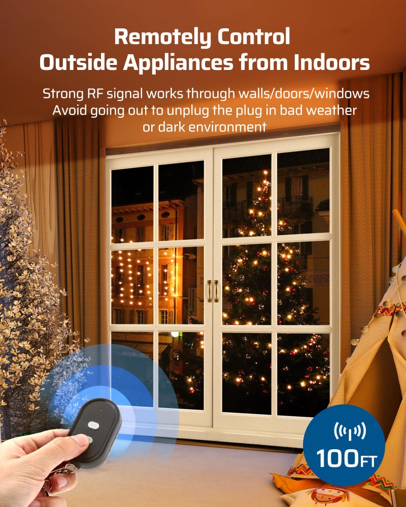 DEWENWILS Outdoor Wireless Remote Control Outlet, 15 amp Heavy Duty Weatherproof Remote Controlled Light Switch for Lights String Lights, 100 Feet Range, UL Listed - Image 4