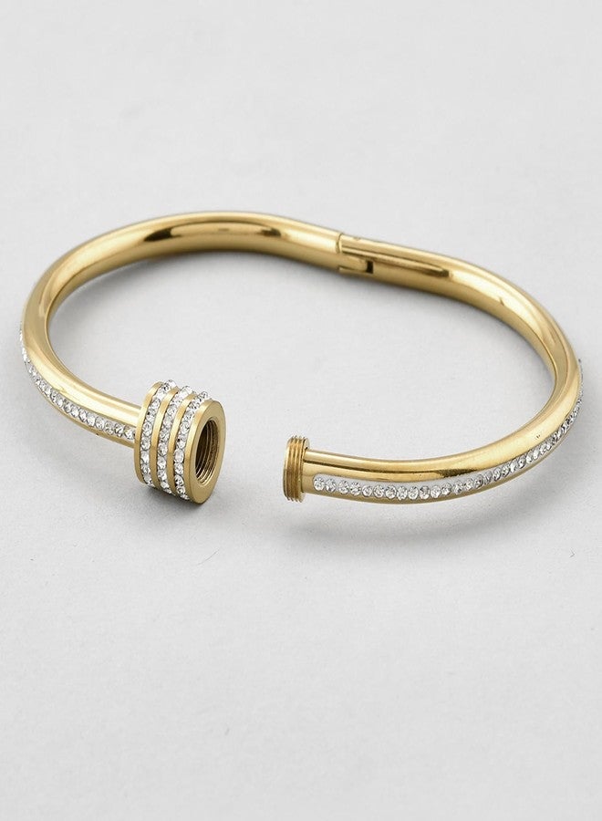 Aaishwarya 18K Gold Plated Stainless Steel Waterproof Bangle Zircon-embellished Barrel Clasp for Women and Girls | Bracelet Women | Statement Bracelets Women | Gift For Her - Image 4
