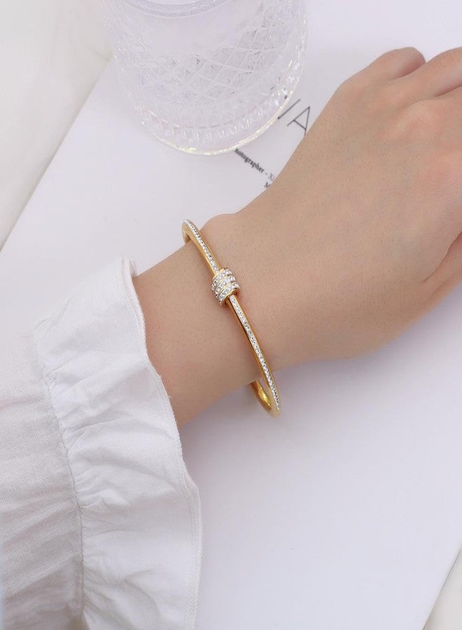 Aaishwarya 18K Gold Plated Stainless Steel Waterproof Bangle Zircon-embellished Barrel Clasp for Women and Girls | Bracelet Women | Statement Bracelets Women | Gift For Her - Image 2