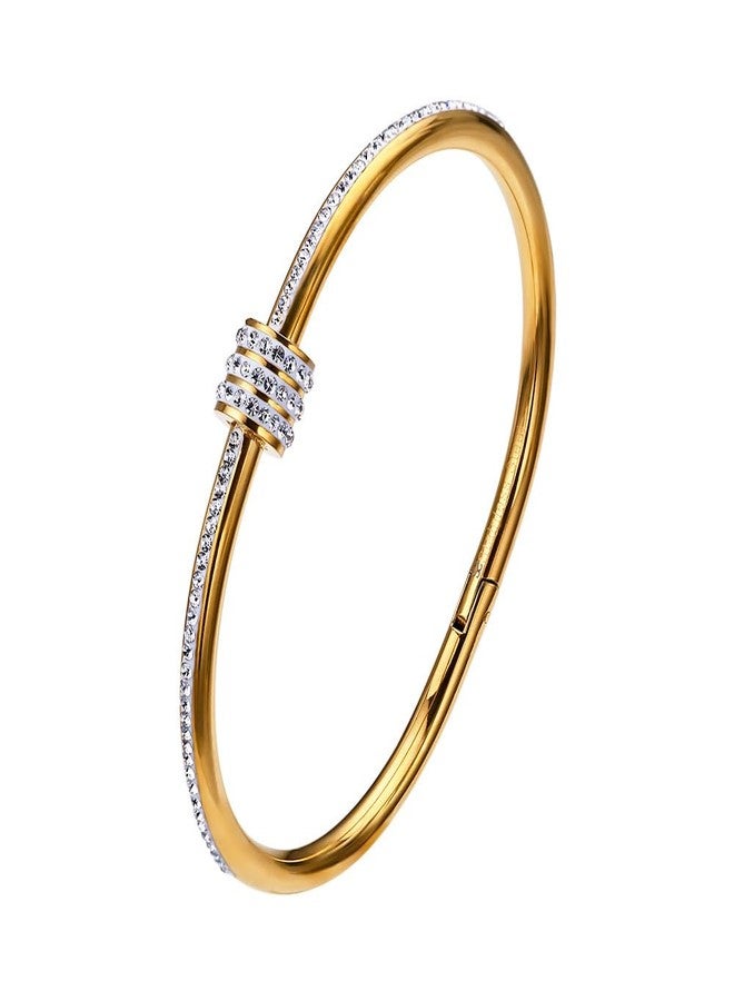 Aaishwarya 18K Gold Plated Stainless Steel Waterproof Bangle Zircon-embellished Barrel Clasp for Women and Girls | Bracelet Women | Statement Bracelets Women | Gift For Her - Image 1