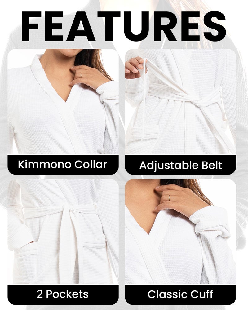 NY Threads Womens Robe Soft Knit Waffle Bathrobe Lightweight Knee-Length Loungewear, XX-Large, White - Image 3