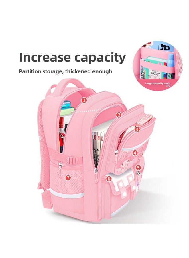 Schoolbag Primary School Girl's Large Capacity Children's Ridge Protection Girl Three To Six 2024 First Grade Light Shaoqian-Color: Large Pink Melody (grades 3-6)-Size:Schoolbag + Exquisite 10-piece Set + Stationery Box - Image 3