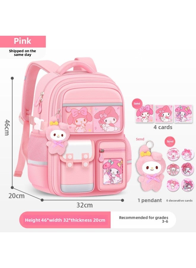 Schoolbag Primary School Girl's Large Capacity Children's Ridge Protection Girl Three To Six 2024 First Grade Light Shaoqian-Color: Large Pink Melody (grades 3-6)-Size:Schoolbag + Exquisite 10-piece Set + Stationery Box - Image 1