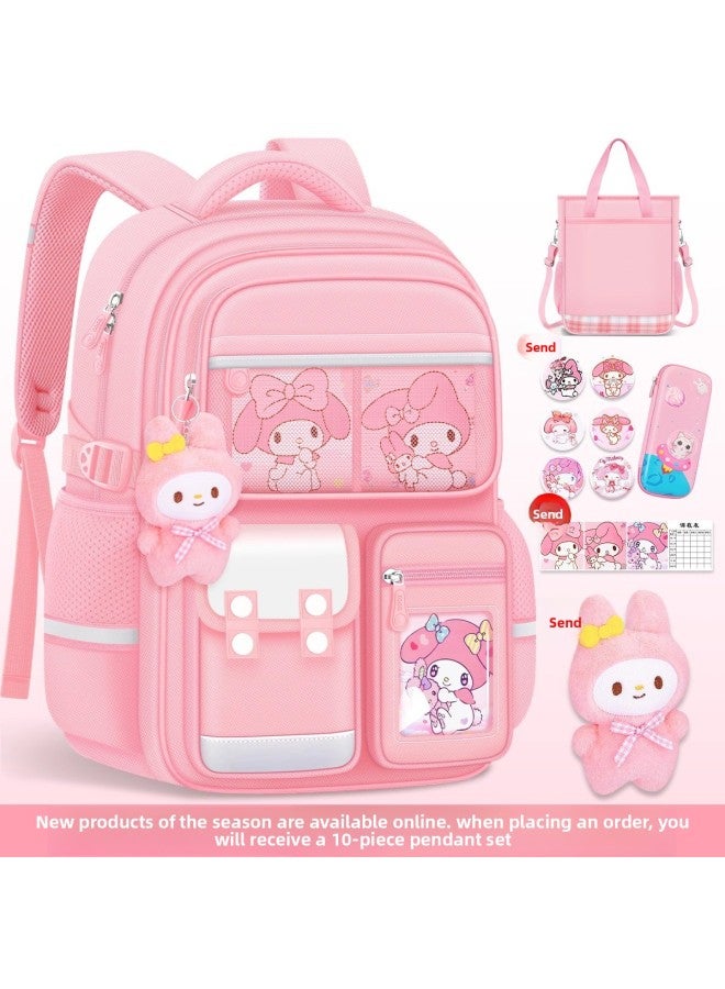 Schoolbag Primary School Girl's Large Capacity Children's Ridge Protection Girl Three To Six 2024 First Grade Light Shaoqian-Color: Large Pink Melody (grades 3-6)-Size:Schoolbag + Exquisite 10-piece Set + Stationery Box - Image 2