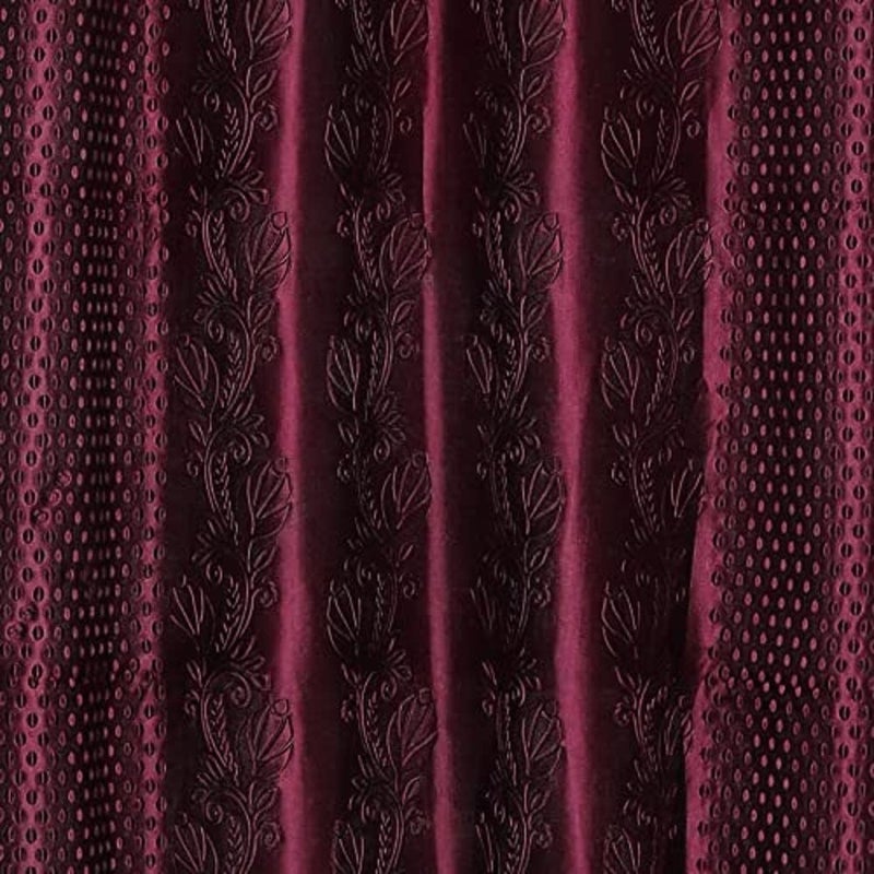 NESTPRIME Heavy Long Crush Floral Punching Design Lightfiltering Grommet Curtains For Long Door Wine 9 Feet Set Of 2 - Image 3