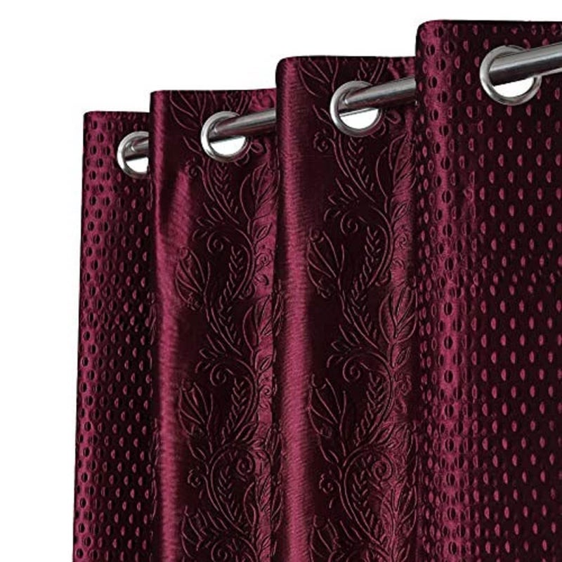 NESTPRIME Heavy Long Crush Floral Punching Design Lightfiltering Grommet Curtains For Long Door Wine 9 Feet Set Of 2 - Image 1