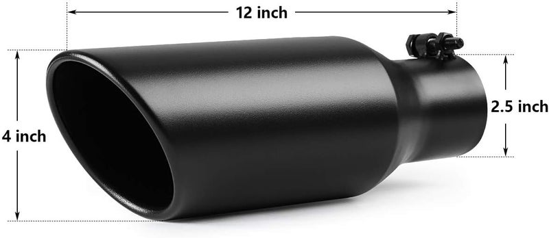 A-KARCK فوهة عادم 2.5 بوصة مدخل، 2.5" مدخل 4" مخرج 12" طول نهائي مطلي بالأسود لفوهة شاحنة، حافة فولاذية مقاومة للصدأ، - Image 2
