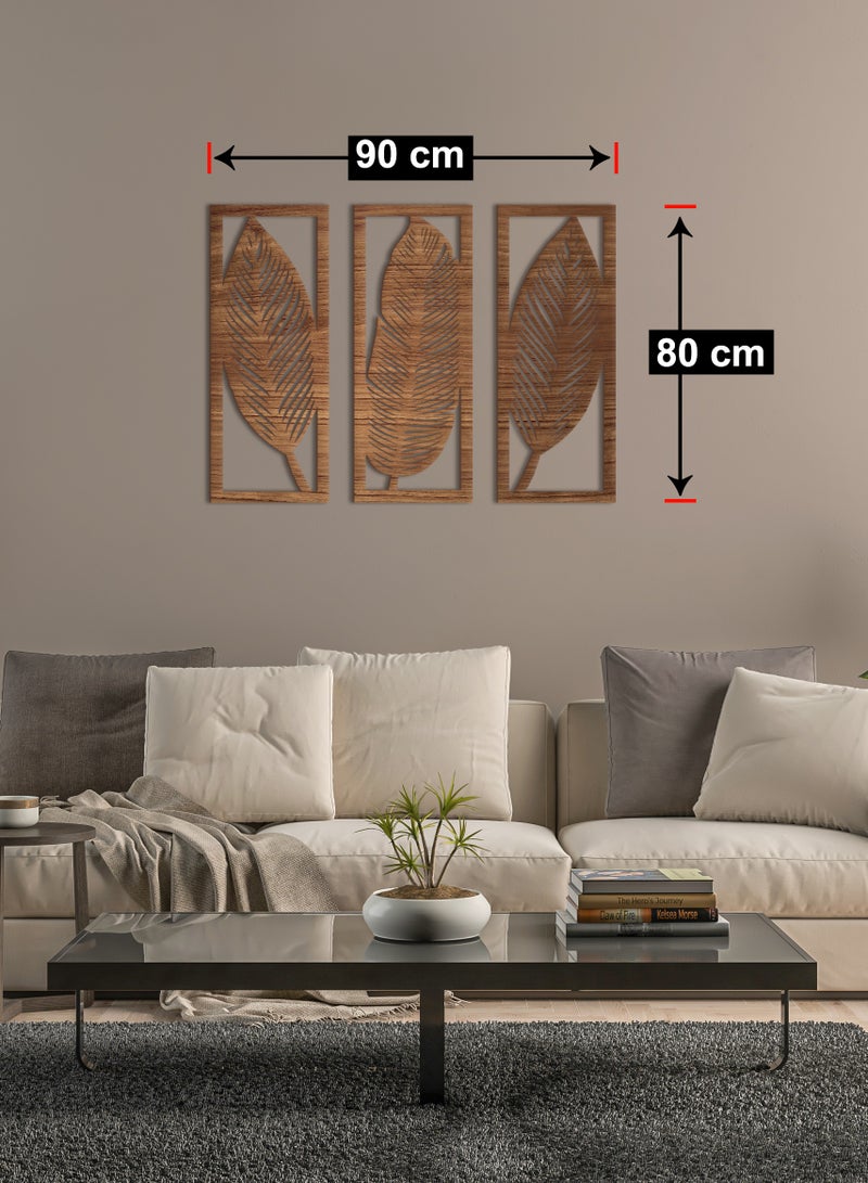 هوم جاليري ديكور حائط خشبي على شكل أوراق شجر - مجموعة من 3 قطع 80 × 30 - Image 3
