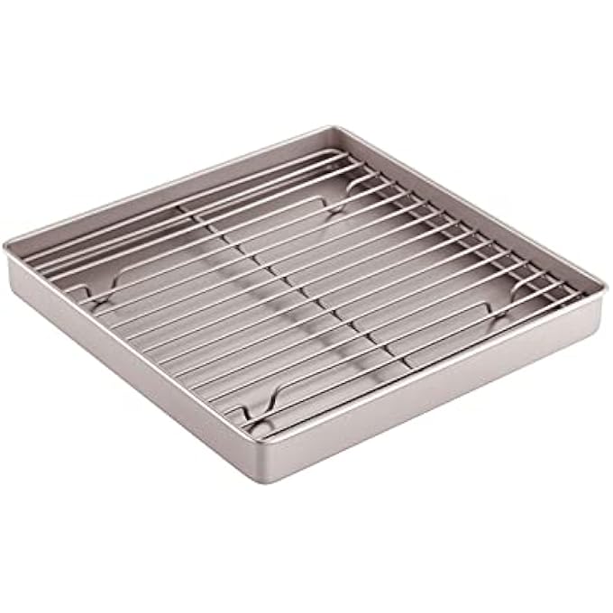 chefmade Roasting Pan With Rack 11Inch NonStick Square Shallow Dish Sheet Pan With Wire Rack For Oven Baking Bbq And Roasting Champagne Gold - Image 1