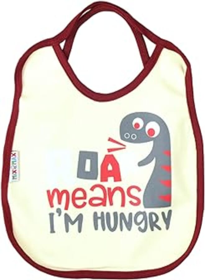 Mix and Max Mix&Max Cotton Bib Printed Dinosaur For Boys-Yellow&Dark Red