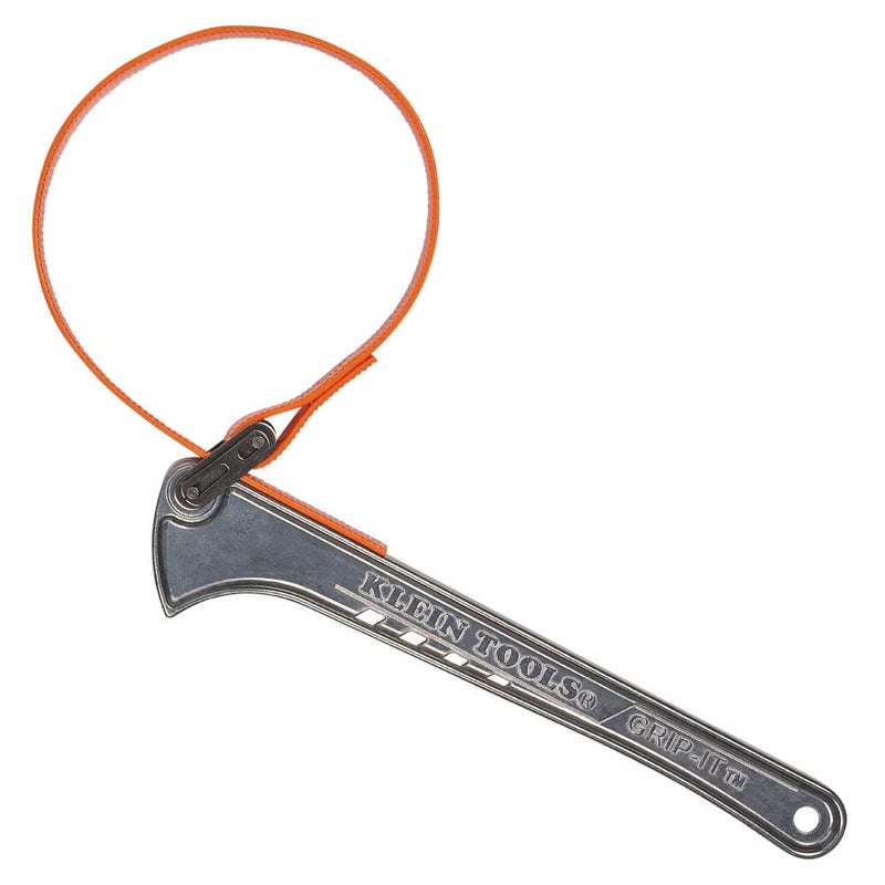 Klein Tools S12HB Strap Wrench, Adjustable Grip-It Strap Wrench Adjusts 1-1/2 to 5-Inch, 12-Inch Handle - Image 1