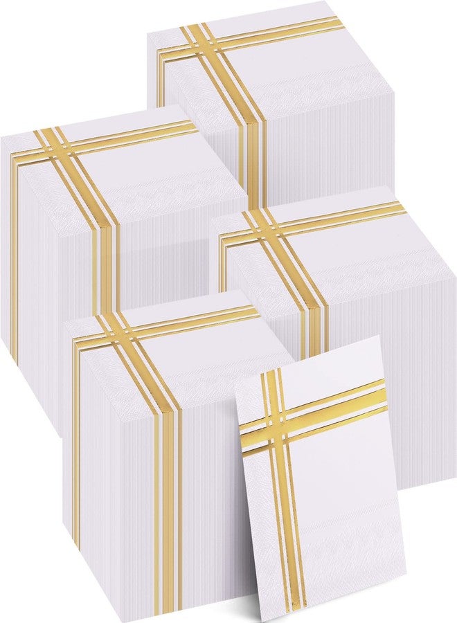 TaoBary 400 Pcs Gold Napkins 3 Ply Cocktail Napkins Folded 5 x 5 Inch Bar Foil Trim Stripe Paper Disposable Beverage Party Decorations for Wedding Baby Shower Birthday Formal Dinner(White and Gold) - Image 1