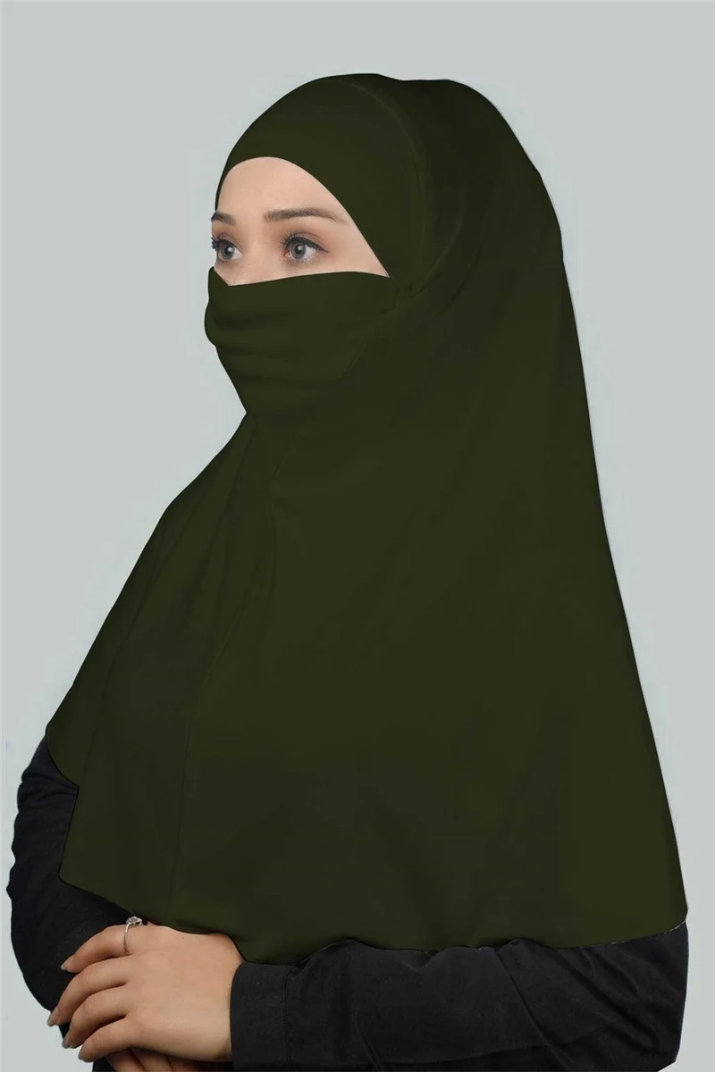 Altobeh Ready-made Turban Practical Scarf with Veil Hijab with Nikap - Prayer Cover Soufflé (Xl) - Khaki