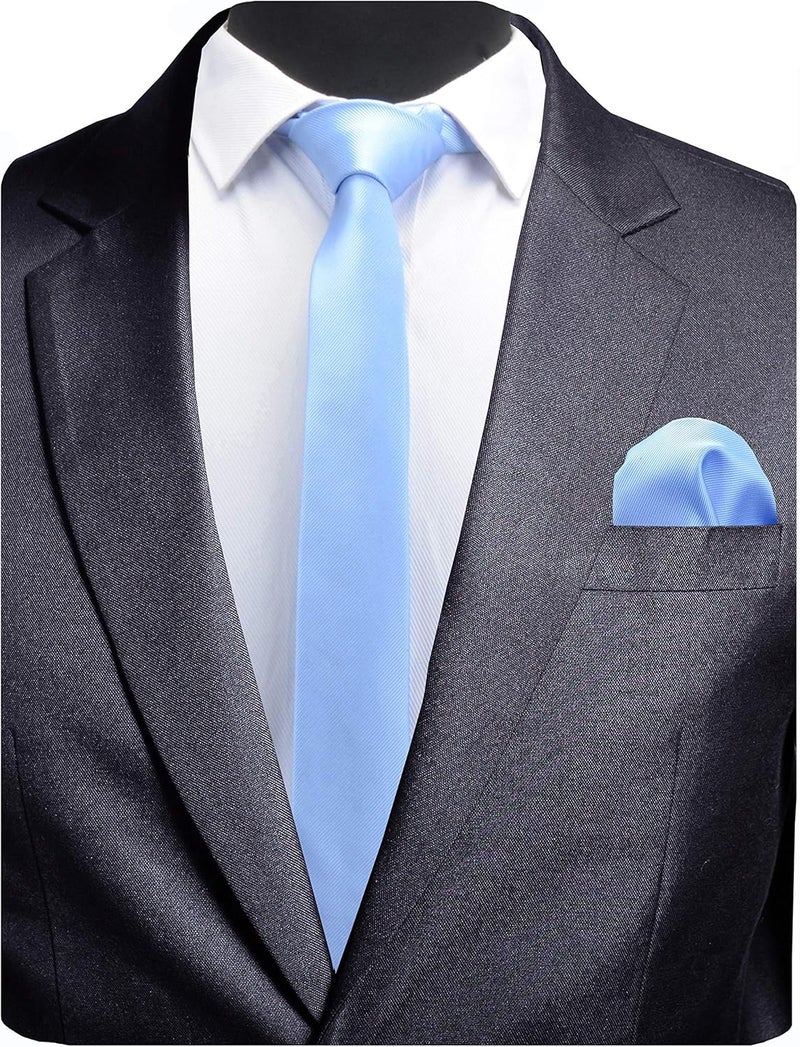 GUSLESON 2.4" Slim Necktie and Handkerchief Set For Men Solid Skinny Tie Set - Image 1