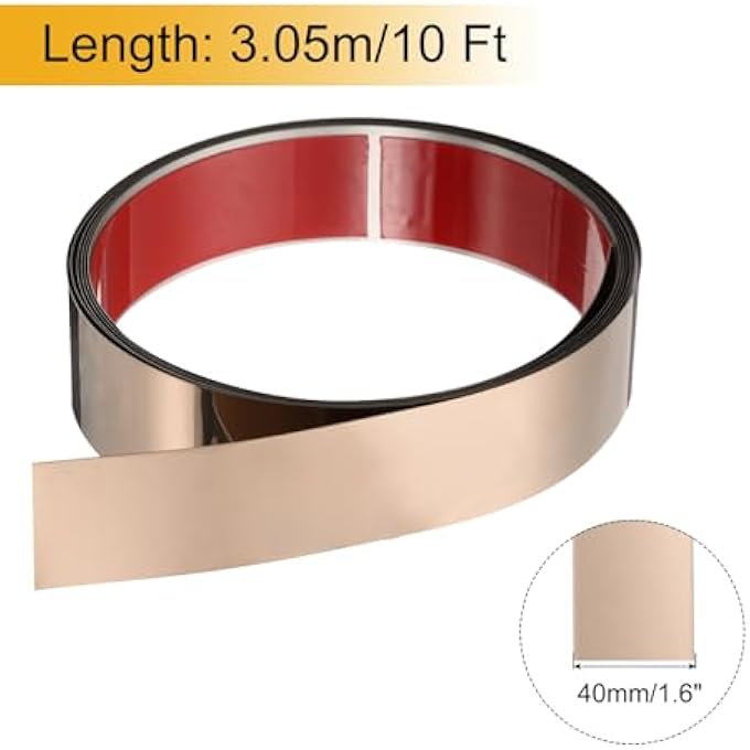 STAINLESS STEEL WALL MOLDING STRIP, 10 FT X 1.6 INCHES, SELF-ADHESIVE METAL STRIP, MIRROR STRIP FOR WALL CEILING, FIREPLACE, MIRROR EDGE, MIRRORED ROSE GOLD - Image 3