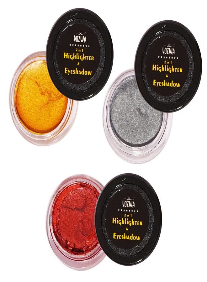 Vozwa 2 in 1 Highlighter Face Makeup & Eyeshadow - 3 Pcs (Gold + Grey + Marron) - Image 5