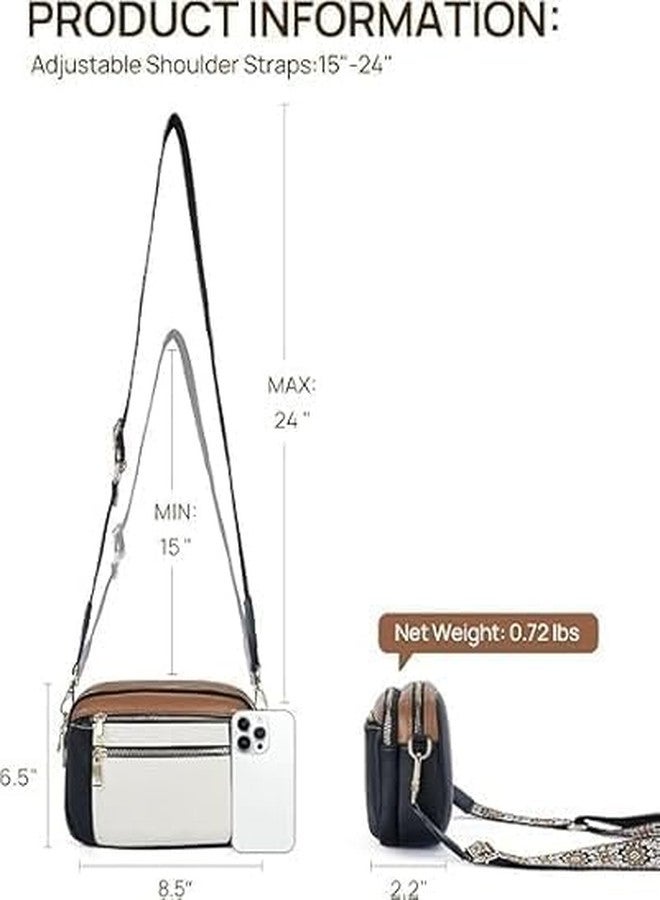 TOCINGO Crossbody Bag for Women, Adjustable Shoulder Strap 38-61cm, Multi-Pocket Design, Black White Brown, 21.6x16.5x5.6cm, 0.72 lbs - Image 4