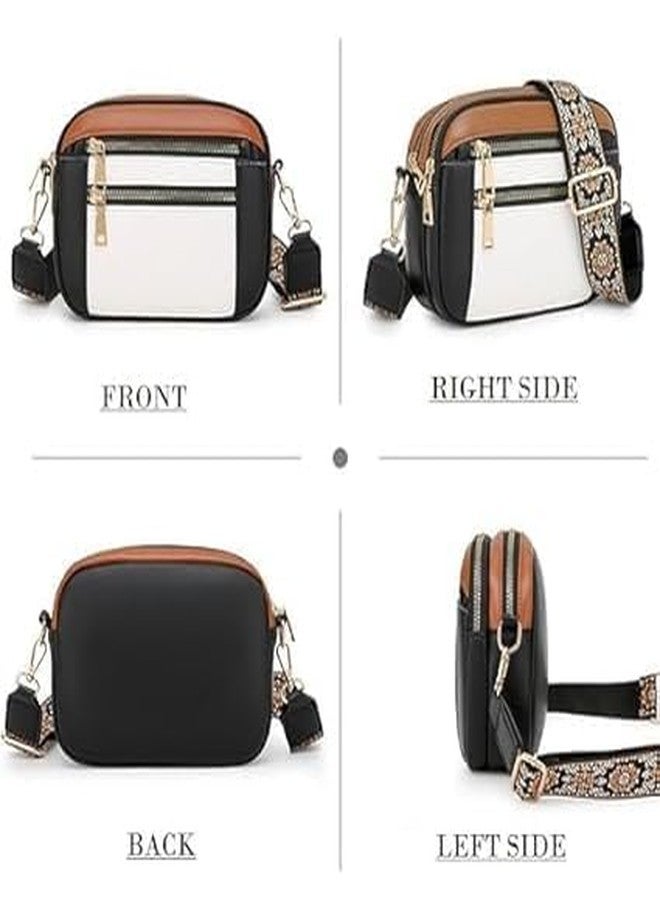 TOCINGO Crossbody Bag for Women, Adjustable Shoulder Strap 38-61cm, Multi-Pocket Design, Black White Brown, 21.6x16.5x5.6cm, 0.72 lbs - Image 3