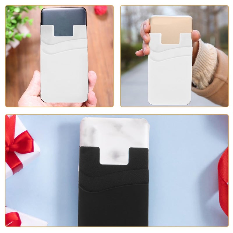 3 Pcs Black And White Silicone Adhesive Phone Card Holder Set For Back Case - Image 5