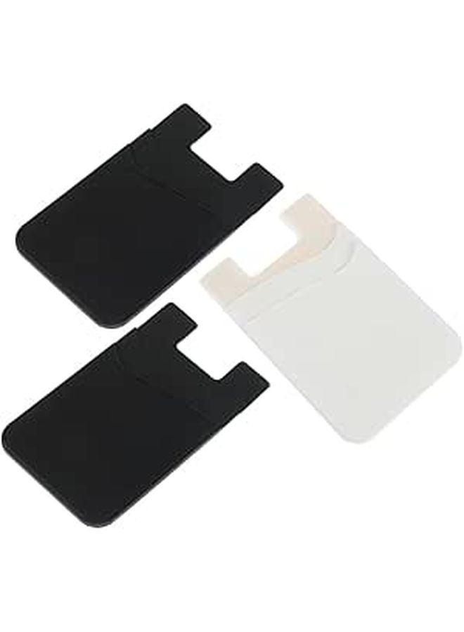 3 Pcs Black And White Silicone Adhesive Phone Card Holder Set For Back Case - Image 1