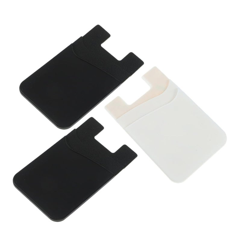 3 Pcs Black And White Silicone Adhesive Phone Card Holder Set For Back Case - Image 2