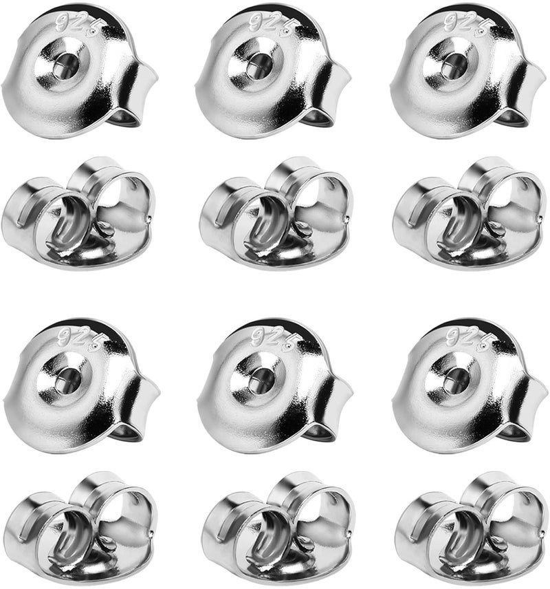 DELECOE 12PCS Real 925 Silver Earring Backs Replacements, 18K White Gold Plated Hypoallergenic , Secure Ear Locking for Stud Nut for Posts, 6mm - Image 1