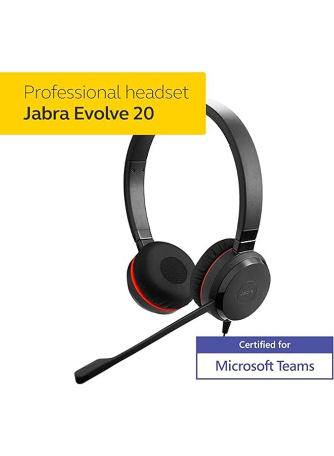 جابرا سماعة ستيريو Evolve 20SE MS مع ميكروفون وحزام رأس ثنائي الأذن – سماعات مع ميكروفون (مركز الاتصال/المكتب، -10 – 50 °م، -30 – 80 °م، إقليمي، حزام رأس) - Image 2