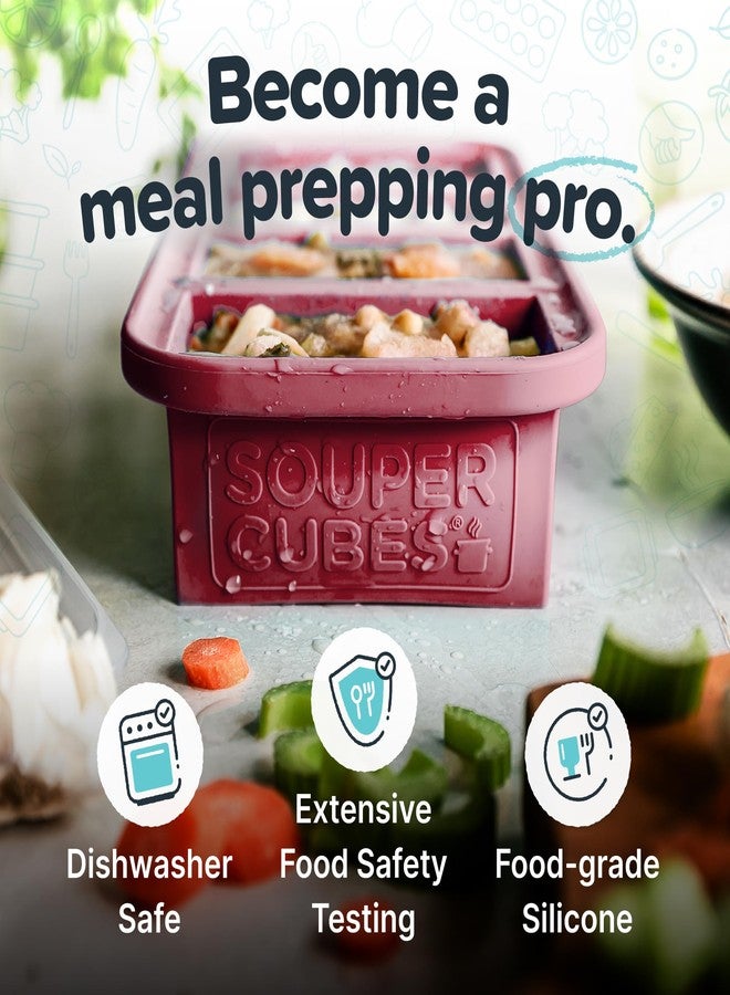 Souper Cubes 1 Cup Silicone Freezer Tray With Lid - Easy Meal Prep Container and Kitchen Storage Solution - Silicone Molds for Soup and Food Storage - Cranberry - 1-Pack - Image 3