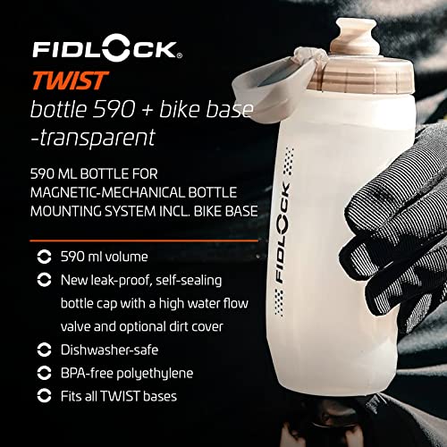 FIDLOCK Twist Bottle 590ml/20oz + Base Systems | New Leak-Proof, Self-Sealing Bottle Cap | Bike Water Bottle Holder with No Screws & Attached Bottle | Cage Free Magnetic Rack | Clear - Image 3