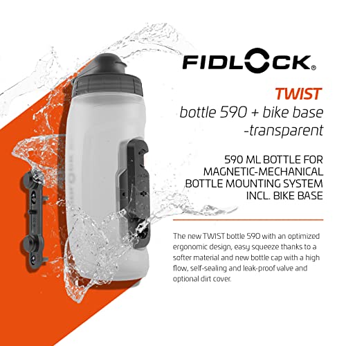 FIDLOCK Twist Bottle 590ml/20oz + Base Systems | New Leak-Proof, Self-Sealing Bottle Cap | Bike Water Bottle Holder with No Screws & Attached Bottle | Cage Free Magnetic Rack | Clear - Image 2
