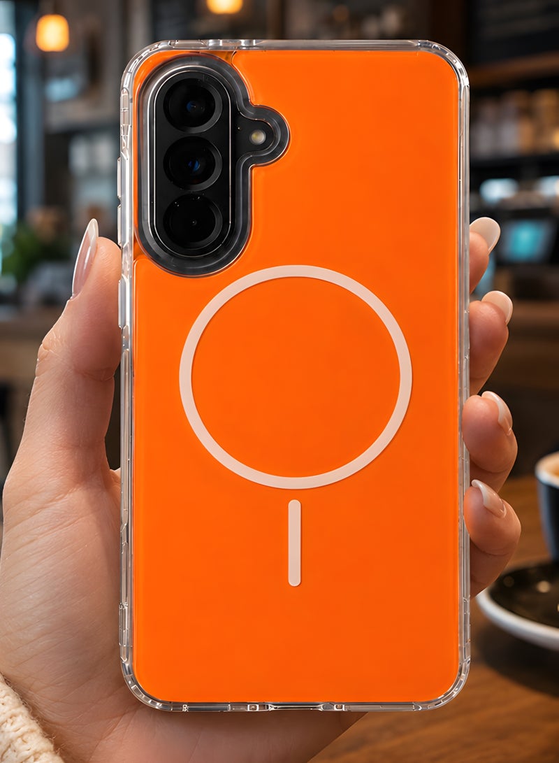 MagSafe Case for Samsung Galaxy A26 – Shockproof Magnetic Cover, Colored Back with Clear Edges, Scratch-Resistant, Raised Camera Protection, Slim Protective Case - Orange - Image 3