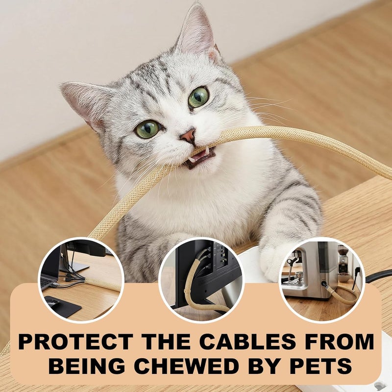 AGPTEK Cable Sleeve Cover, Desk Cord Organizer Cable Hider, Home Office Wire Management Computer TV Wire Loom Tubing, Pet Proof Cord Protector, from Cat Dog Chewing (Wood Color, 1"-20ft) - Image 4