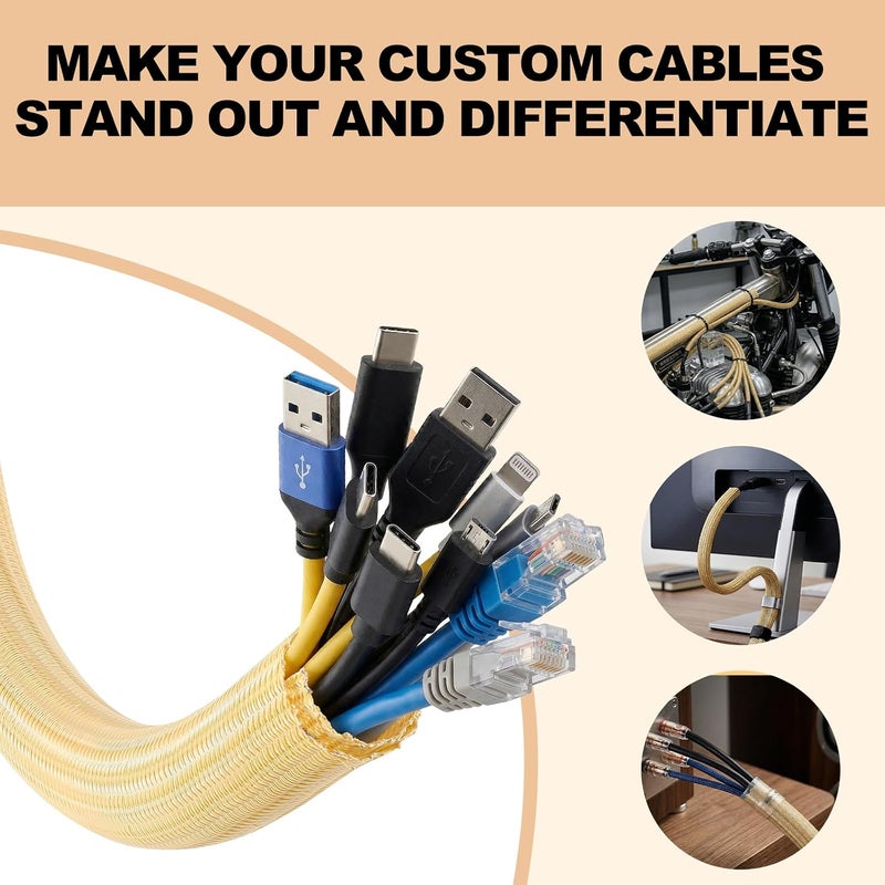 AGPTEK Cable Sleeve Cover, Desk Cord Organizer Cable Hider, Home Office Wire Management Computer TV Wire Loom Tubing, Pet Proof Cord Protector, from Cat Dog Chewing (Wood Color, 1"-20ft) - Image 3