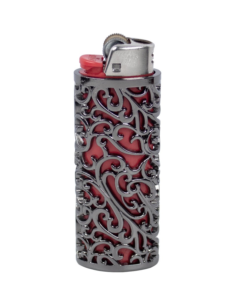 HUMWE Vintage Metal Lighter Case Sleeve Cover Holder with Hollow Pattern Design for BIC Full Size Lighter Type J6 Black