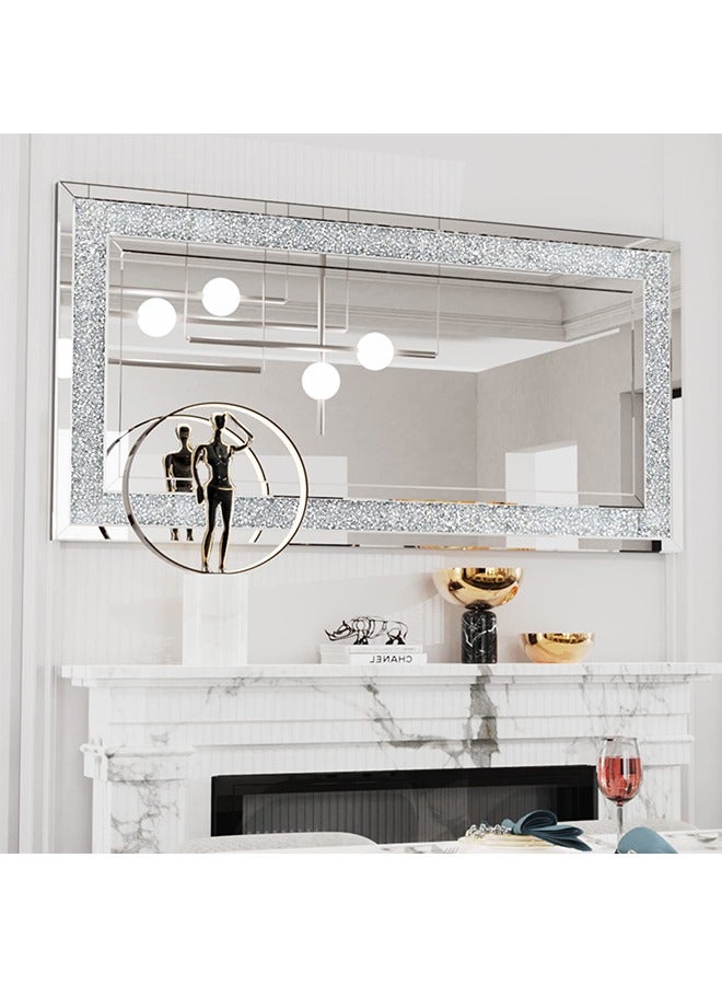 ويسفور مرايا حائط زخرفية مستطيلة الشكل: مرايا حائط جميلة أنيقة ذات مظهر فني أنيق بسمك 5 مم مرايا كبيرة معلقة باللون الفضي بسمك 120 × 60 × 2.5 سم بلورات مدمجة في الحائط مرآة حائط مدمجة لغرفة المعيشة والممر - Image 1