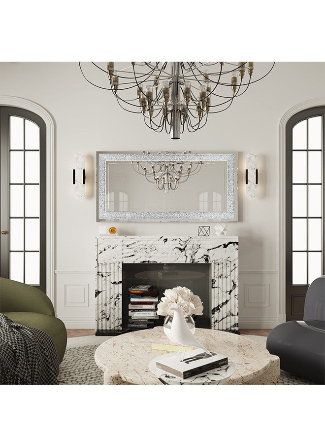 ويسفور مرايا حائط زخرفية مستطيلة الشكل: مرايا حائط جميلة أنيقة ذات مظهر فني أنيق بسمك 5 مم مرايا كبيرة معلقة باللون الفضي بسمك 120 × 60 × 2.5 سم بلورات مدمجة في الحائط مرآة حائط مدمجة لغرفة المعيشة والممر - Image 2