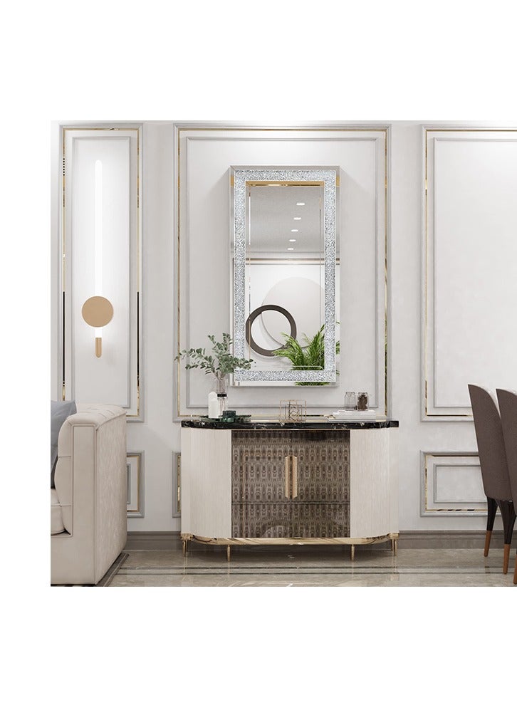 ويسفور مرايا حائط زخرفية مستطيلة الشكل: مرايا حائط جميلة أنيقة ذات مظهر فني أنيق بسمك 5 مم مرايا كبيرة معلقة باللون الفضي بسمك 120 × 60 × 2.5 سم بلورات مدمجة في الحائط مرآة حائط مدمجة لغرفة المعيشة والممر - Image 3