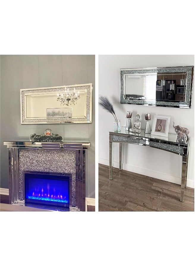 ويسفور مرايا حائط زخرفية مستطيلة الشكل: مرايا حائط جميلة أنيقة ذات مظهر فني أنيق بسمك 5 مم مرايا كبيرة معلقة باللون الفضي بسمك 120 × 60 × 2.5 سم بلورات مدمجة في الحائط مرآة حائط مدمجة لغرفة المعيشة والممر - Image 5