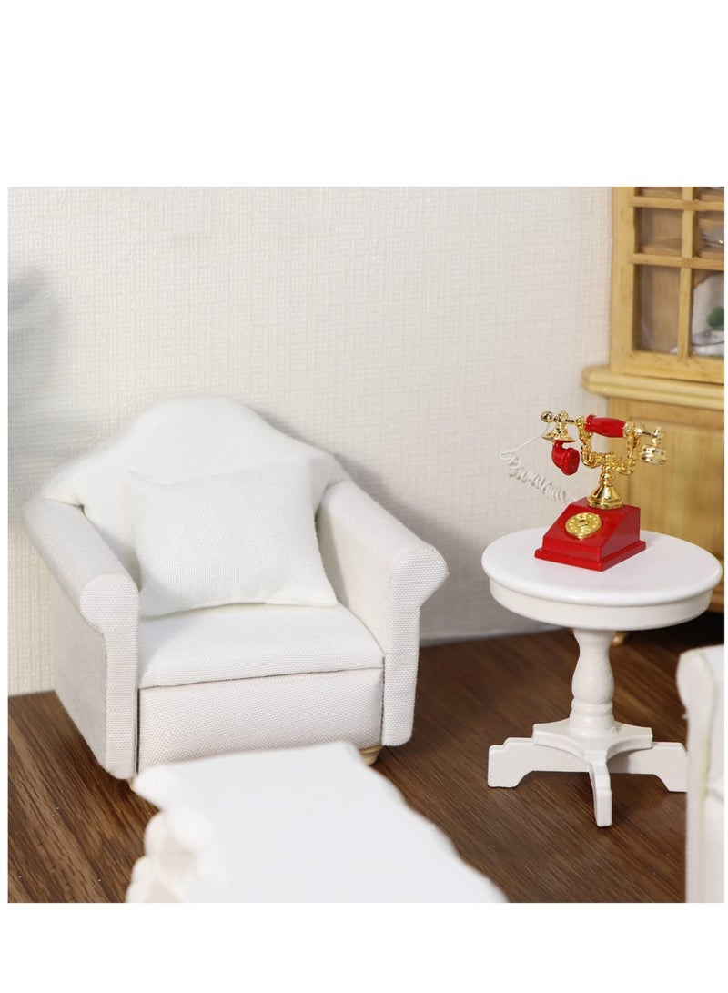 Excefore Dollhouse Couch with Pillow, 1:12 Scale Miniature Sofa Arm Chair Living Room Furniture Wooden Fabric Frame Single Reading Chair Artificial House Room Scene Decoration, White - Image 2