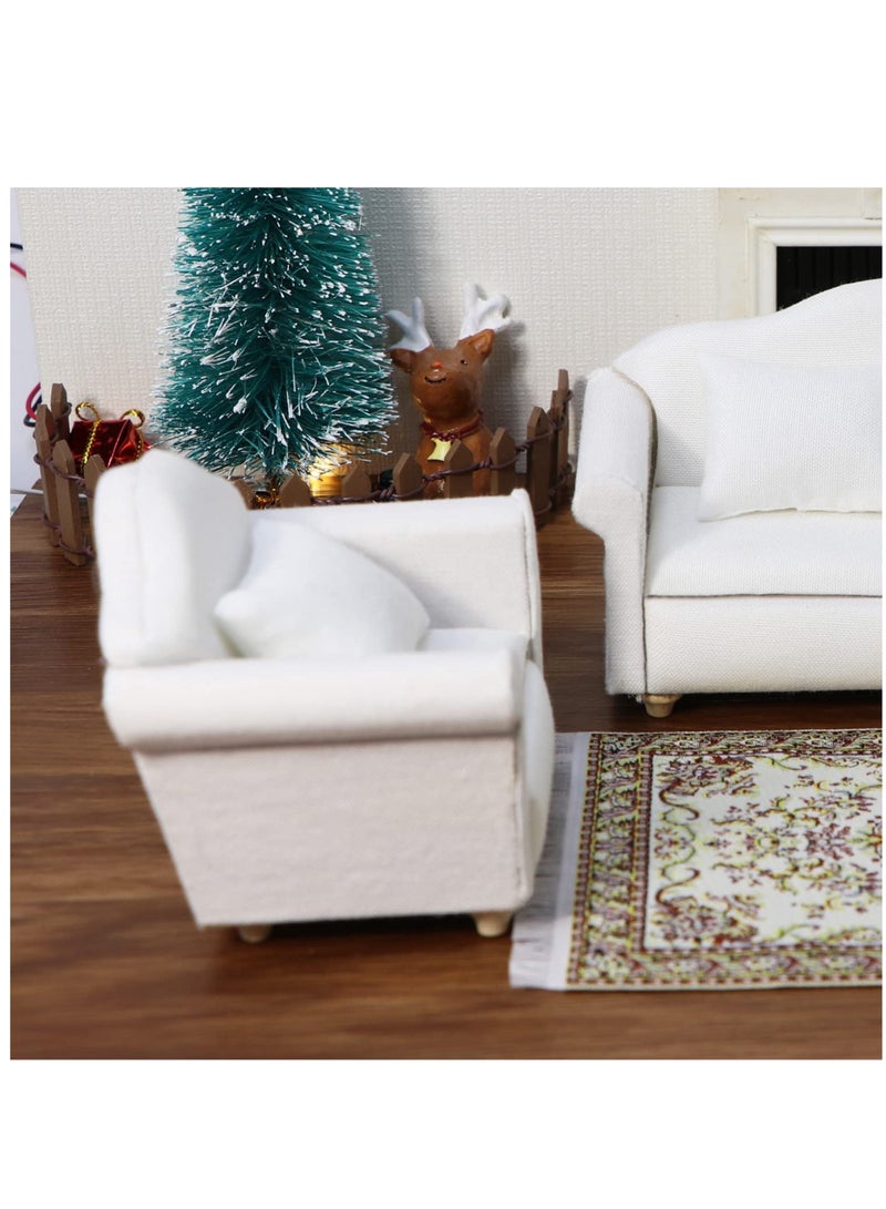 Excefore Dollhouse Couch with Pillow, 1:12 Scale Miniature Sofa Arm Chair Living Room Furniture Wooden Fabric Frame Single Reading Chair Artificial House Room Scene Decoration, White - Image 4