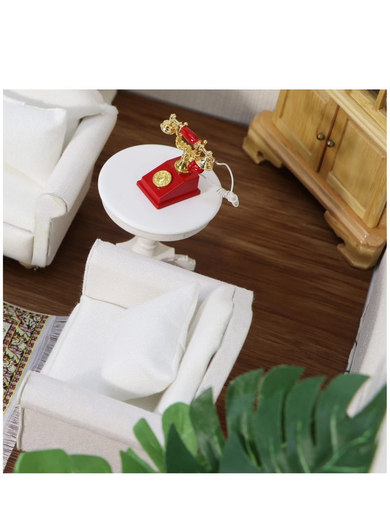 Excefore Dollhouse Couch with Pillow, 1:12 Scale Miniature Sofa Arm Chair Living Room Furniture Wooden Fabric Frame Single Reading Chair Artificial House Room Scene Decoration, White - Image 3