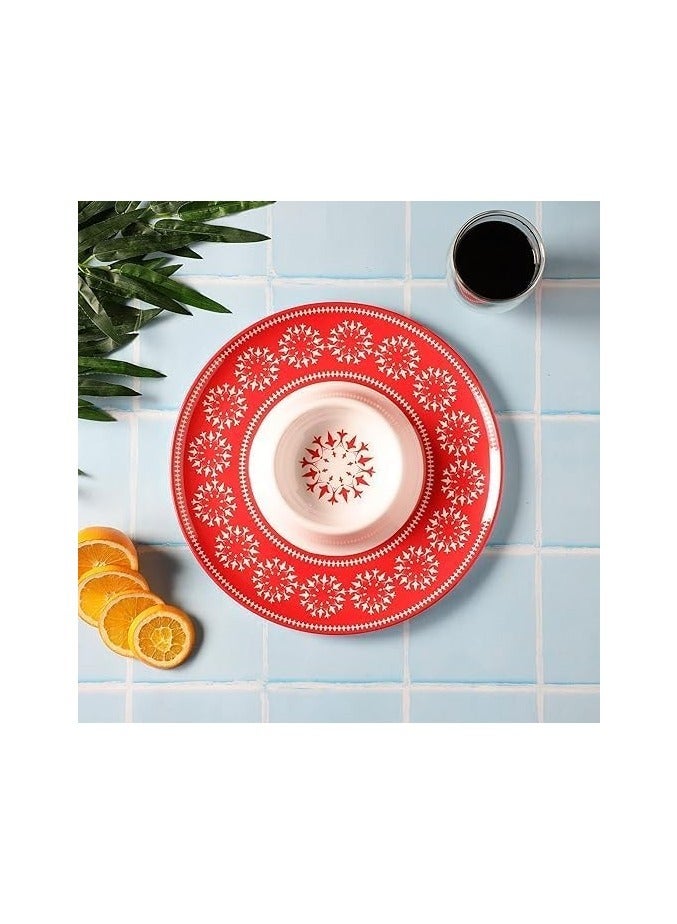 Melamine Pasta Plate Chip And Dip Set Round Serving Tray 2 Pack Chip Party Plate Serving Tray With Sauce Divider Innovative Multi Use Versatile Convenient For Party Red  - Image 4
